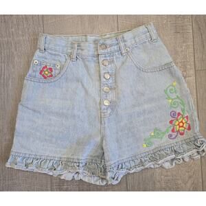 Vtg90’s Y2K FEMME FATALE NO EXCUSES Tough JEAN Shorts Ruffle High Rise 5/6